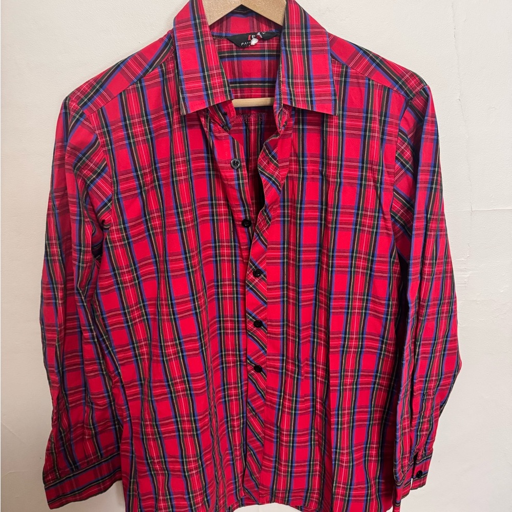 Vibrant Red Plaid Women's Button Down Shirt